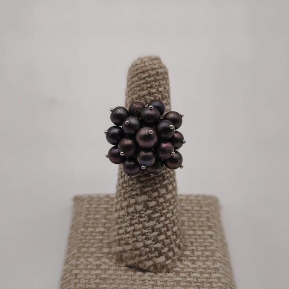 Size 6.25 Sterling Silver Cluster Of Genuine Pearls Open Ring A2197 - Picture 1 of 10